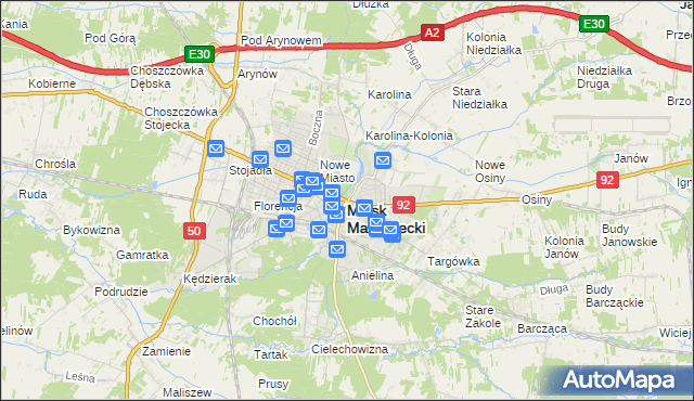 mapa Mińsk Mazowiecki, Mińsk Mazowiecki na mapie Targeo