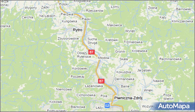 mapa Młodów gmina Piwniczna-Zdrój, Młodów gmina Piwniczna-Zdrój na mapie Targeo