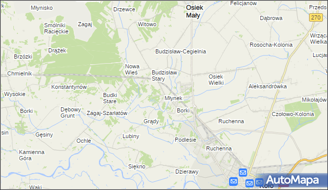 mapa Młynek gmina Osiek Mały, Młynek gmina Osiek Mały na mapie Targeo