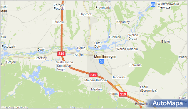 mapa Modliborzyce powiat janowski, Modliborzyce powiat janowski na mapie Targeo