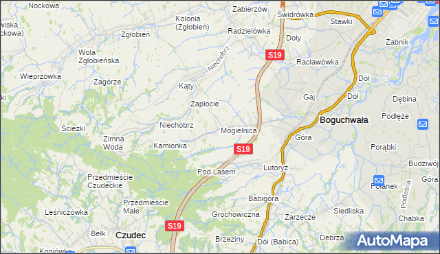 mapa Mogielnica gmina Boguchwała, Mogielnica gmina Boguchwała na mapie Targeo