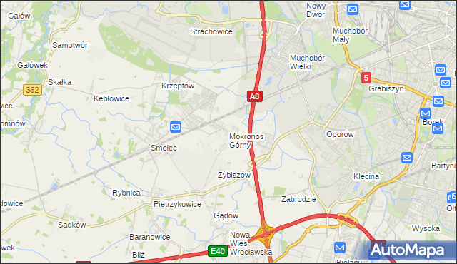 mapa Mokronos Górny, Mokronos Górny na mapie Targeo