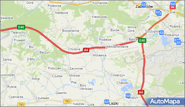 mapa Morawica gmina Liszki, Morawica gmina Liszki na mapie Targeo