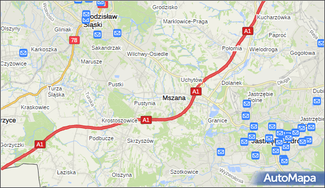 mapa Mszana powiat wodzisławski, Mszana powiat wodzisławski na mapie Targeo