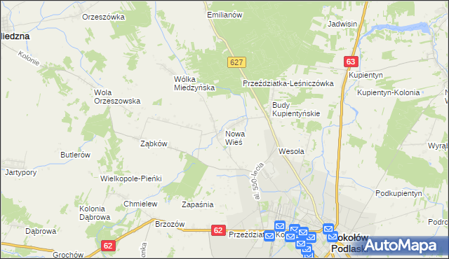 mapa Nowa Wieś gmina Sokołów Podlaski, Nowa Wieś gmina Sokołów Podlaski na mapie Targeo