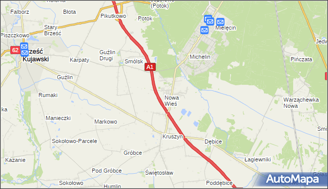 mapa Nowa Wieś gmina Włocławek, Nowa Wieś gmina Włocławek na mapie Targeo
