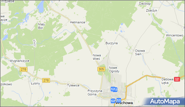 mapa Nowa Wieś gmina Wschowa, Nowa Wieś gmina Wschowa na mapie Targeo