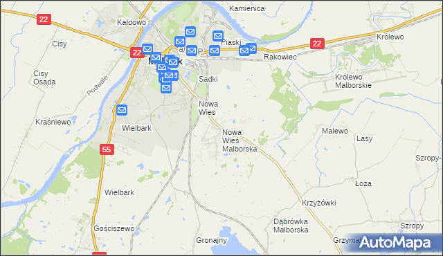 mapa Nowa Wieś Malborska, Nowa Wieś Malborska na mapie Targeo
