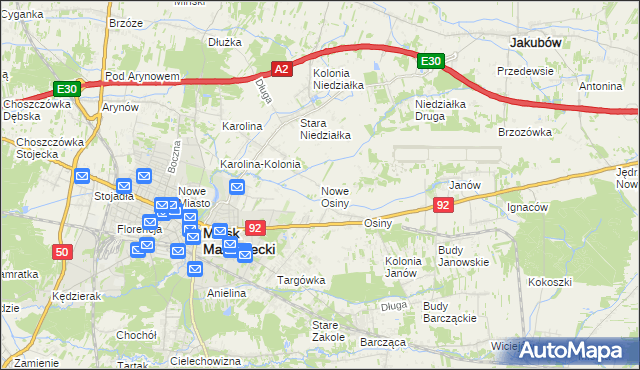 mapa Nowe Osiny, Nowe Osiny na mapie Targeo