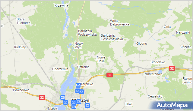 mapa Nowe Tłoki, Nowe Tłoki na mapie Targeo