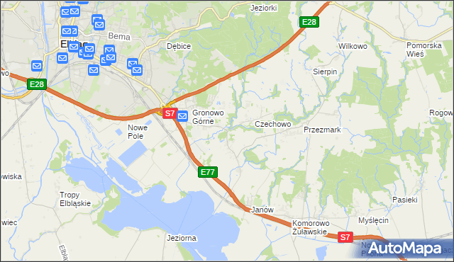 mapa Nowina gmina Elbląg, Nowina gmina Elbląg na mapie Targeo