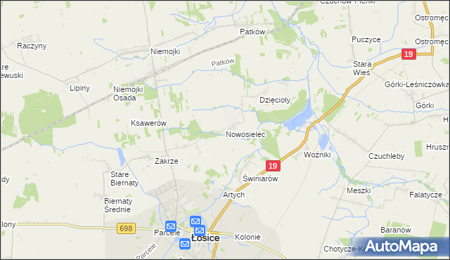 mapa Nowosielec gmina Łosice, Nowosielec gmina Łosice na mapie Targeo