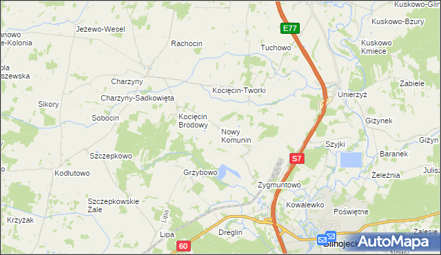 mapa Nowy Komunin, Nowy Komunin na mapie Targeo