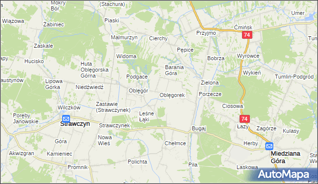 mapa Oblęgorek, Oblęgorek na mapie Targeo
