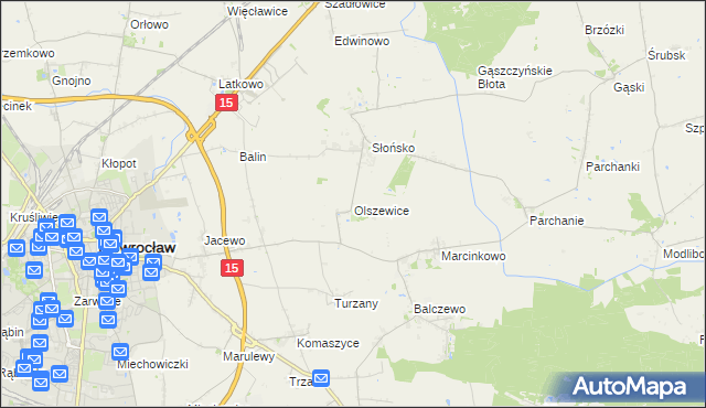 mapa Olszewice gmina Inowrocław, Olszewice gmina Inowrocław na mapie Targeo