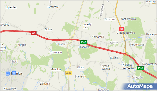 mapa Olszowa gmina Ujazd, Olszowa gmina Ujazd na mapie Targeo