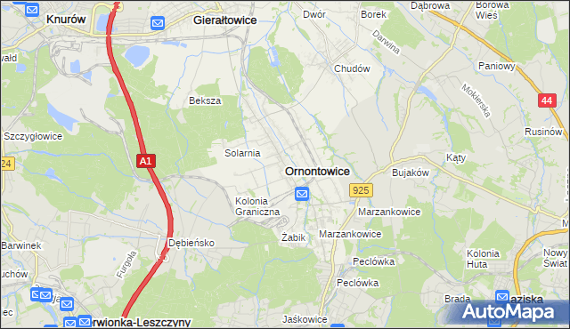 mapa Ornontowice, Ornontowice na mapie Targeo