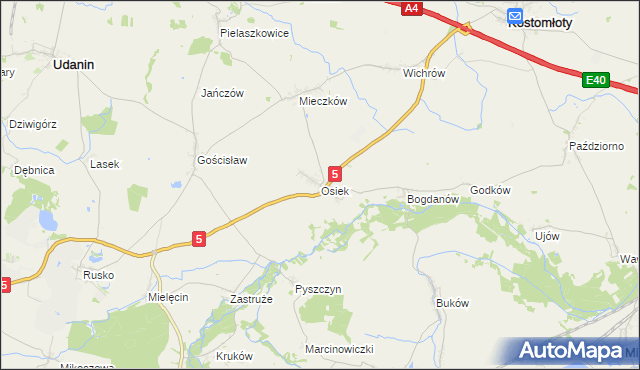 mapa Osiek gmina Kostomłoty, Osiek gmina Kostomłoty na mapie Targeo