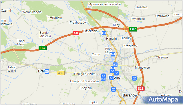 mapa Osiny gmina Kępno, Osiny gmina Kępno na mapie Targeo