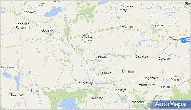 mapa Osówko gmina Biskupiec, Osówko gmina Biskupiec na mapie Targeo