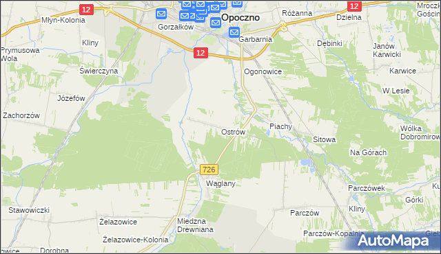 mapa Ostrów gmina Opoczno, Ostrów gmina Opoczno na mapie Targeo