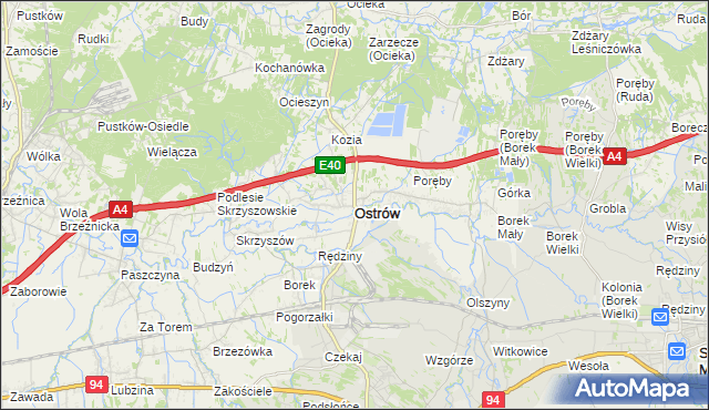 mapa Ostrów powiat ropczycko-sędziszowski, Ostrów powiat ropczycko-sędziszowski na mapie Targeo