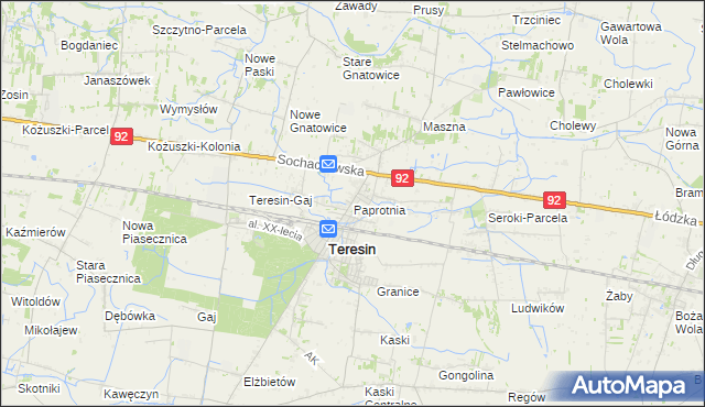 mapa Paprotnia gmina Teresin, Paprotnia gmina Teresin na mapie Targeo