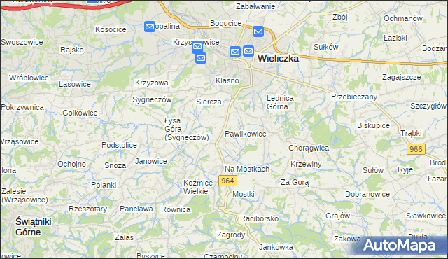 mapa Pawlikowice gmina Wieliczka, Pawlikowice gmina Wieliczka na mapie Targeo