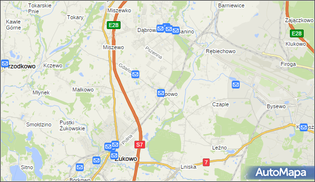mapa Pępowo gmina Żukowo, Pępowo gmina Żukowo na mapie Targeo