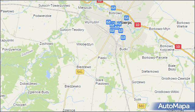 mapa Piaski gmina Sierpc, Piaski gmina Sierpc na mapie Targeo