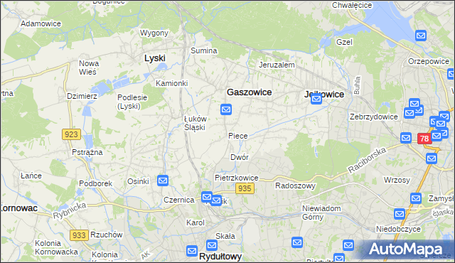 mapa Piece gmina Gaszowice, Piece gmina Gaszowice na mapie Targeo