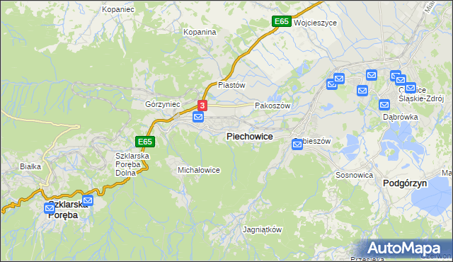 mapa Piechowice powiat jeleniogórski, Piechowice powiat jeleniogórski na mapie Targeo
