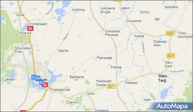 mapa Pietrzwałd gmina Sztum, Pietrzwałd gmina Sztum na mapie Targeo