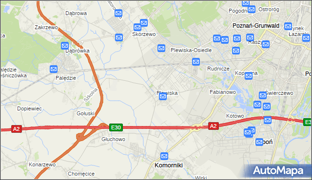 mapa Plewiska gmina Komorniki, Plewiska gmina Komorniki na mapie Targeo