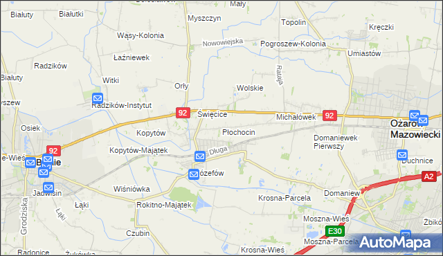mapa Płochocin gmina Ożarów Mazowiecki, Płochocin gmina Ożarów Mazowiecki na mapie Targeo