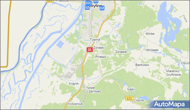 mapa Pniewo gmina Gryfino, Pniewo gmina Gryfino na mapie Targeo
