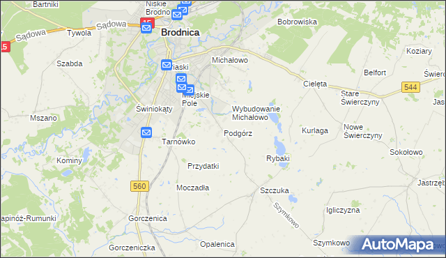 mapa Podgórz gmina Brodnica, Podgórz gmina Brodnica na mapie Targeo