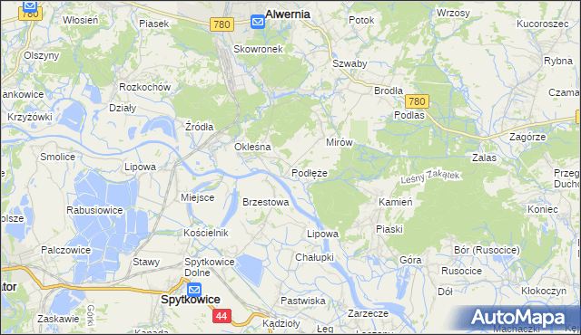 mapa Podłęże gmina Alwernia, Podłęże gmina Alwernia na mapie Targeo