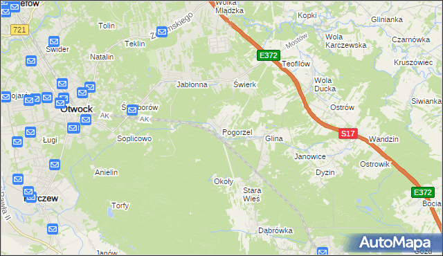 mapa Pogorzel gmina Celestynów, Pogorzel gmina Celestynów na mapie Targeo