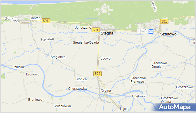 mapa Popowo gmina Stegna, Popowo gmina Stegna na mapie Targeo