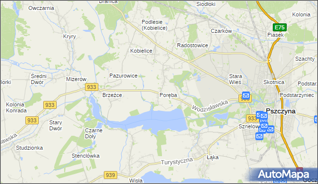 mapa Poręba gmina Pszczyna, Poręba gmina Pszczyna na mapie Targeo