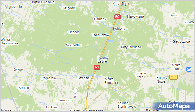 mapa Poręby Leśne, Poręby Leśne na mapie Targeo