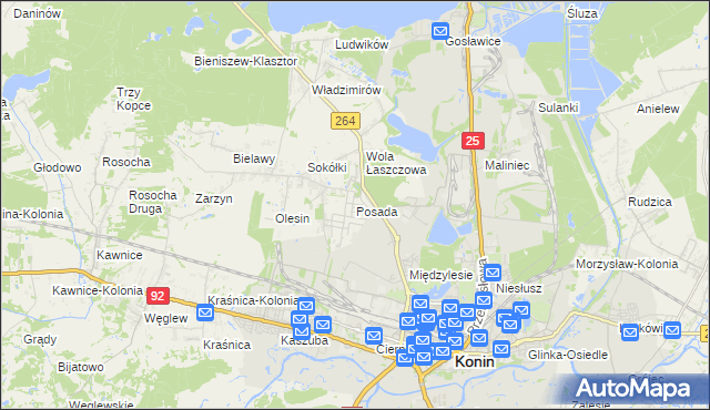 mapa Posada gmina Kazimierz Biskupi, Posada gmina Kazimierz Biskupi na mapie Targeo
