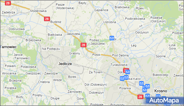 mapa Potok gmina Jedlicze, Potok gmina Jedlicze na mapie Targeo