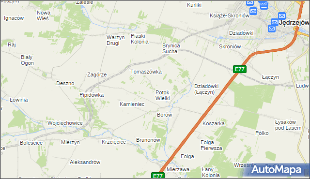 mapa Potok Wielki gmina Jędrzejów, Potok Wielki gmina Jędrzejów na mapie Targeo