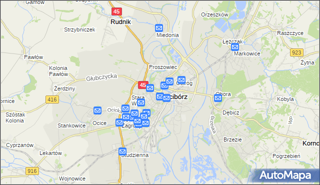 mapa Racibórz, Racibórz na mapie Targeo