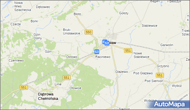 mapa Raciniewo gmina Unisław, Raciniewo gmina Unisław na mapie Targeo