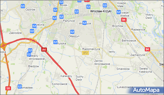 mapa Radomierzyce gmina Siechnice, Radomierzyce gmina Siechnice na mapie Targeo