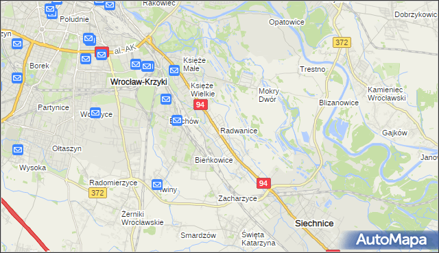 mapa Radwanice gmina Siechnice, Radwanice gmina Siechnice na mapie Targeo
