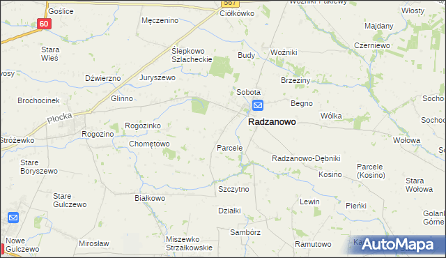 mapa Radzanowo-Lasocin, Radzanowo-Lasocin na mapie Targeo